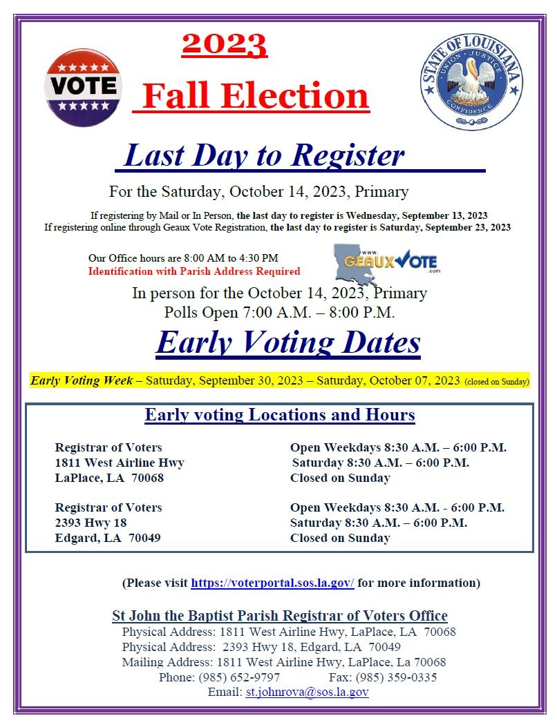 Registrar of Voters St. John the Baptist Parish